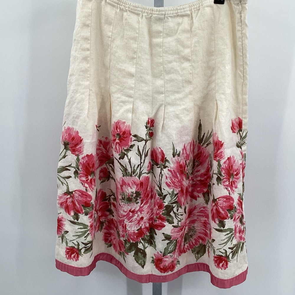 J. Jill White Linen Midi Skirt with Pink Floral Print Vintage and Like New - Picture 3 of 9